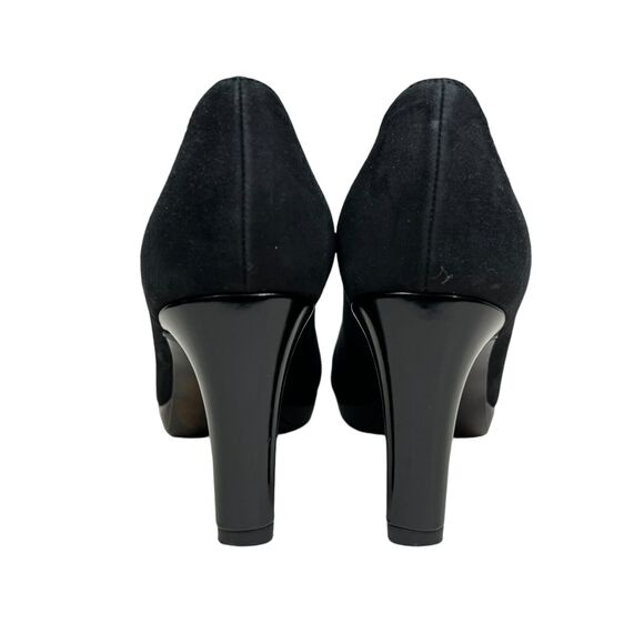 Stuart Weitzman Womens Heel Pump‎ Leather Patent Heel Peep Toe Black Size 6.5M - Picture 2 of 8